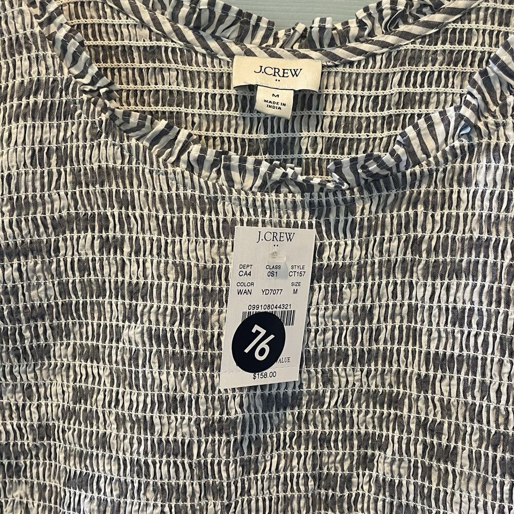 New!J.Crew Striped Smocked Flutter Sleeve Midi Dress White Antique Navy Small#98 - Picture 4 of 6